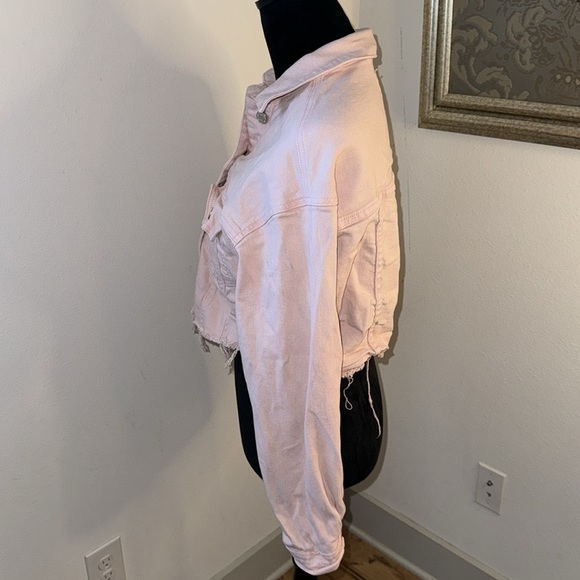 Papaya cropped Pale light pink jean jacket rah hem Sz‎ M cotton spandex - Picture 3 of 6